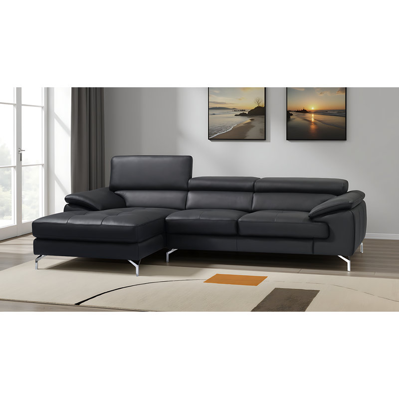 Marielys Upholstered L-Shaped Sectional Left Hand Facing, Black Leather 