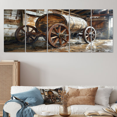 «Brown Rustic Barrels Charm IV», ensemble d'art mural sur toile rustique