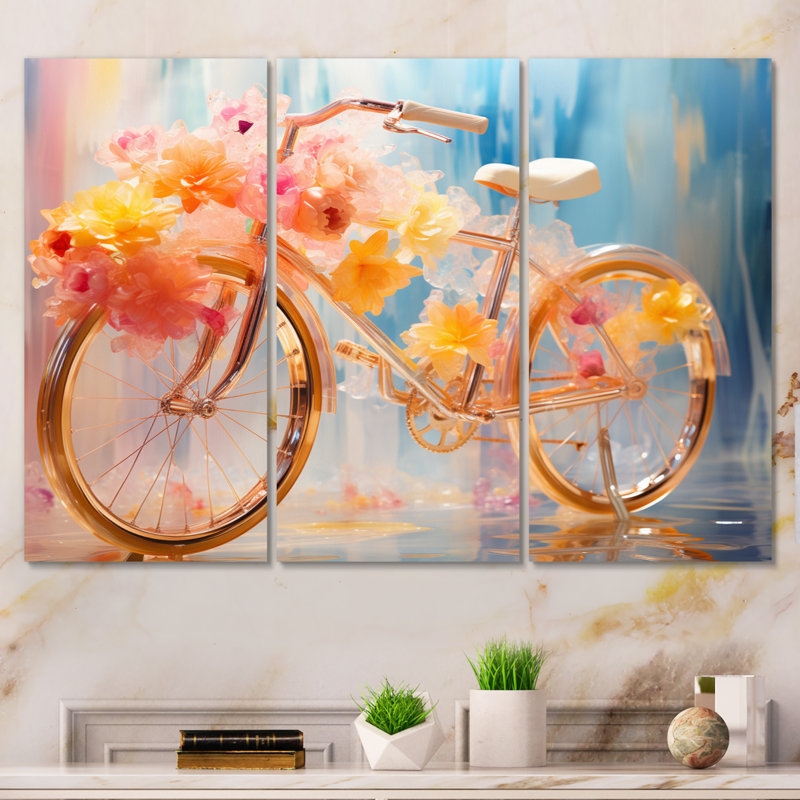 Bicyclette onirique bicyclette sur toile, 3 pièces, H 28 po x l 36 po x P 1 po