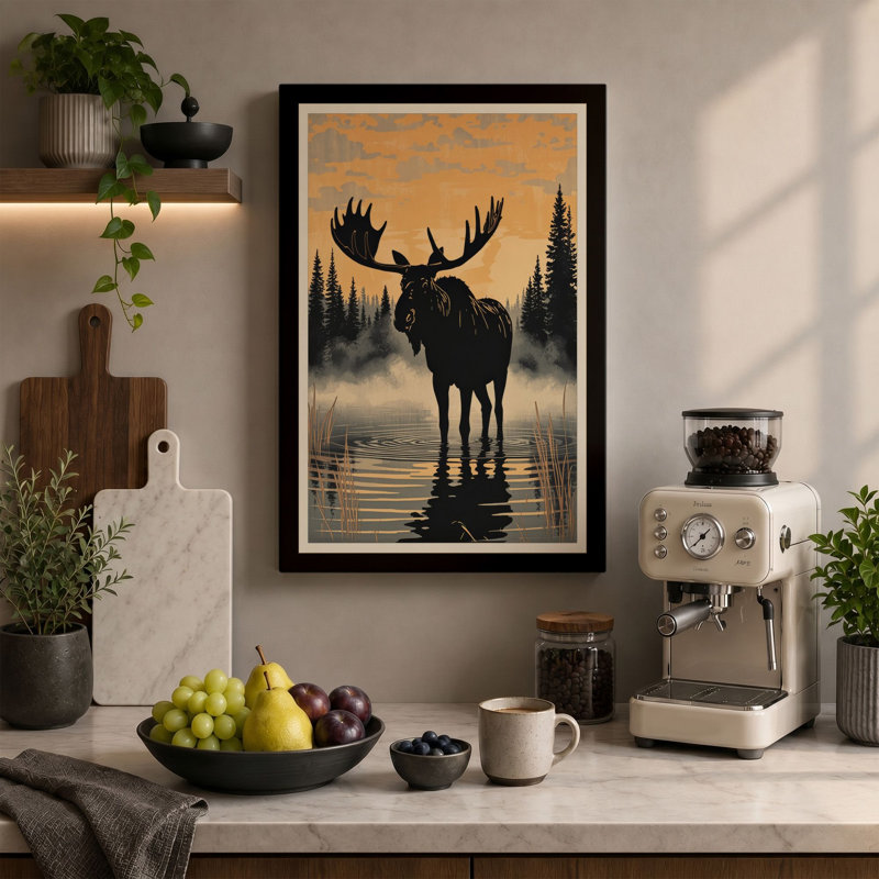 Moose at Dawn Rustic - Wrapped Canvas, 30x20 - 76.2 x 50.8 cm, Cream Border