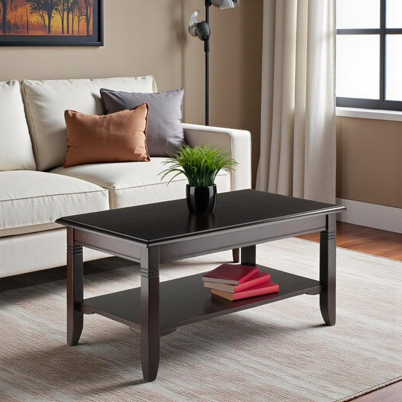 Reid Brown Finish Rectangular Coffee Table With Lower Shelf, 17.75" H X 36.75" W X 20.85" D
