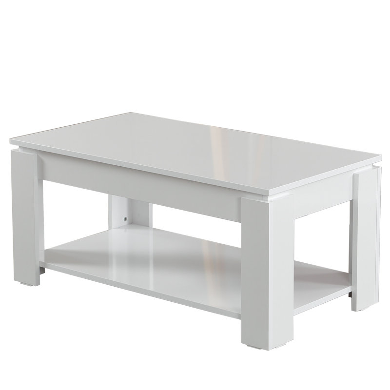 Carrole Four Leg Coffee Table with Storage, Shiny White