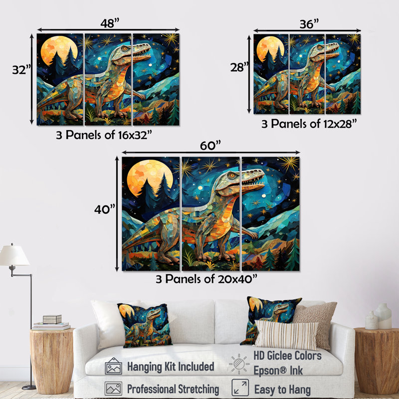 Ancienne légende des dinosaures III - art mural dinosaure, H 40 po x l 60 po
