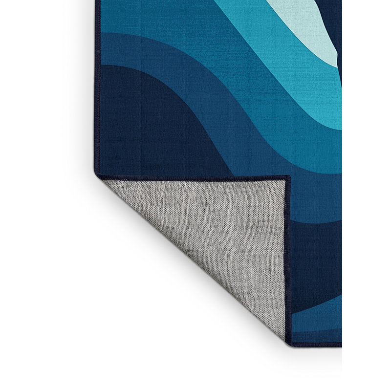 Machine Washable Bracondale Diving Platform Jump Sleek & Chic Modern Rug in Blue – Navy Binding, 2x4