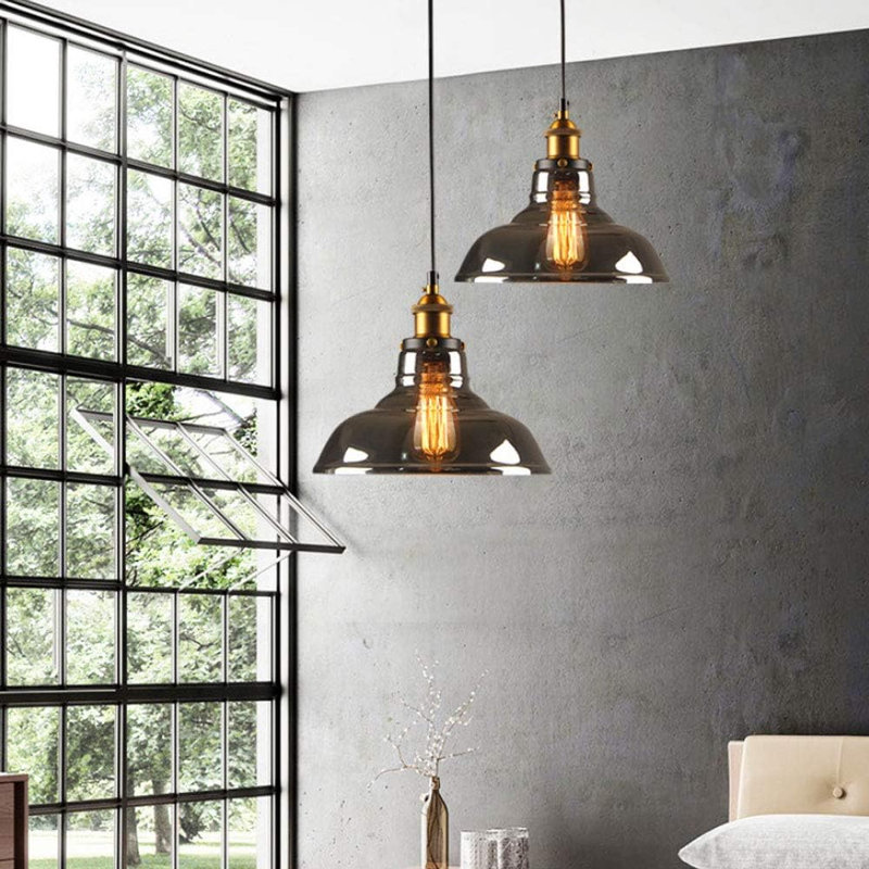 Ajka 1 - Vintage Clear Glass Pendant Light – Adjustable Ceiling Fitting with Glass Shade for Dining Room, Kitchen Island, Cafe, and Bar