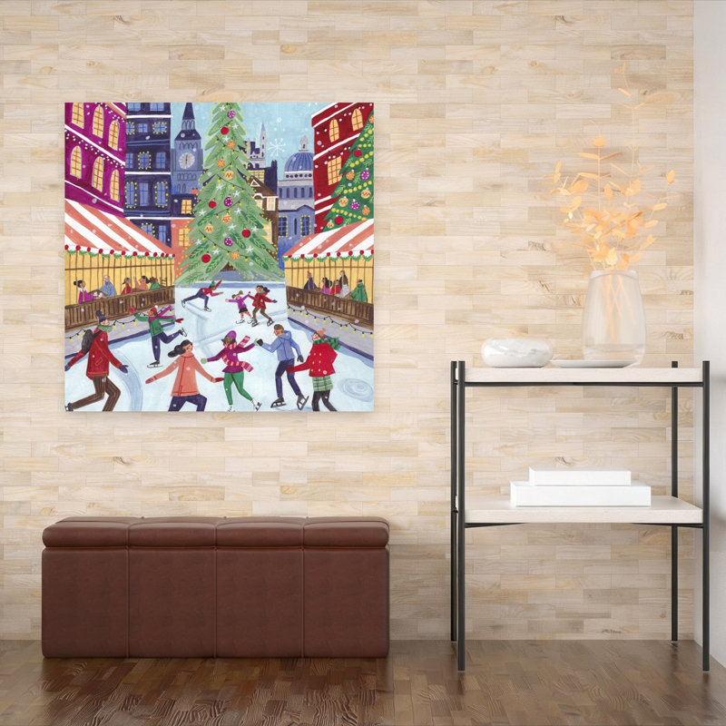 Skating In London Christmas Colorful Vibrant Abstract Christmas Tree City Winter Wall Art Print 1 Piece Wrapped Canvas Wall Art