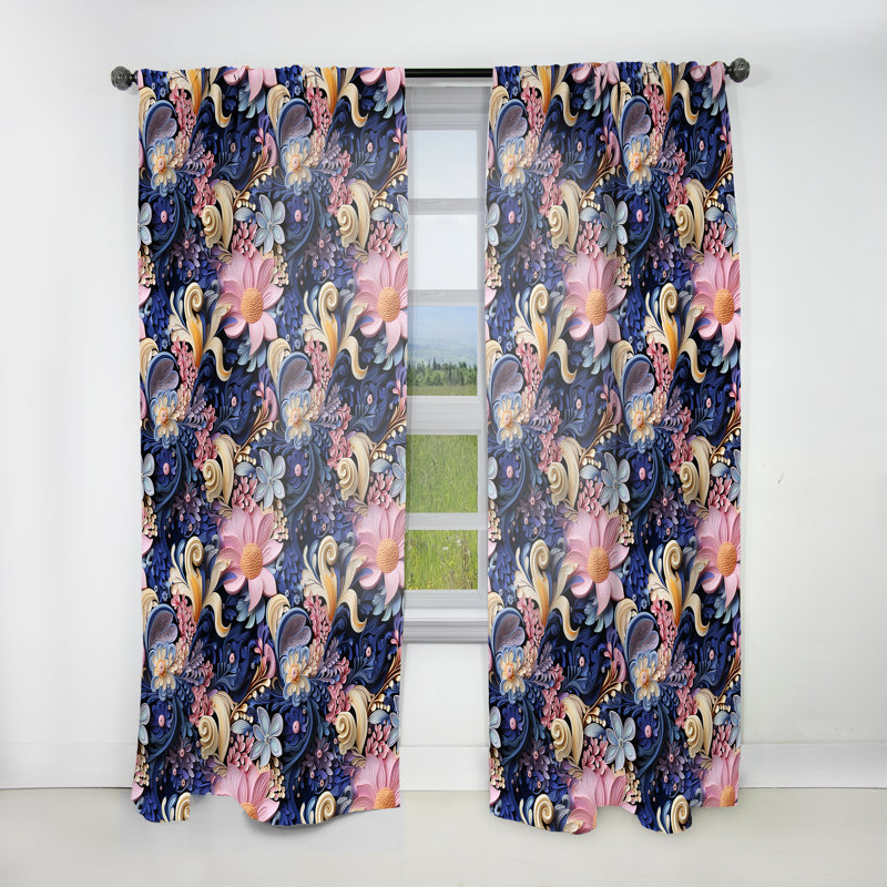 Motif de cachemire roses mauves et bleus romantiques - rideau glamour - obscurcissant velours - 1 panneau, L 52 po x L 84 po