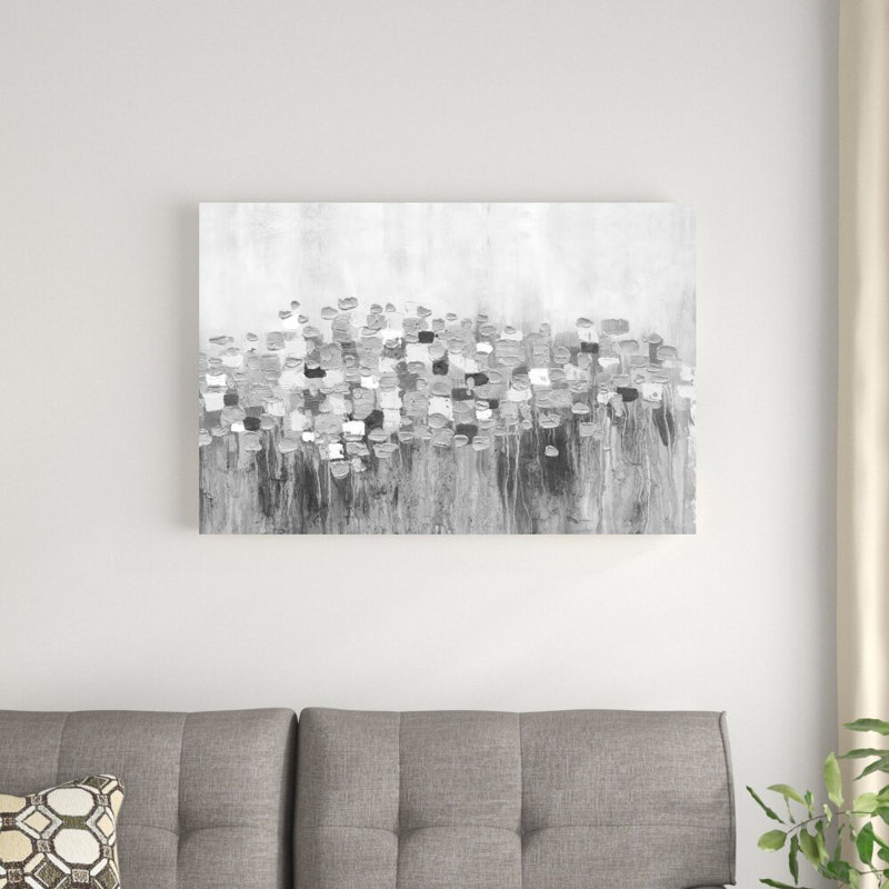 «Grayscale Paint Abstract Flower Field», reproduction d'art sur toile tendue, H 24 po x l 36 po