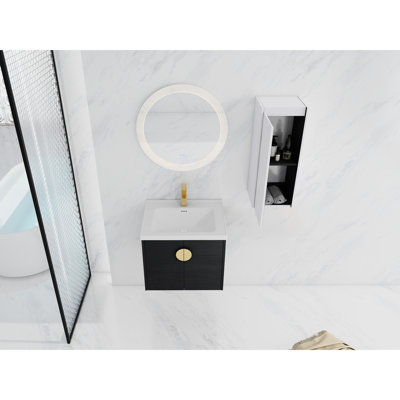 Meuble-lavabo de salle de bain moderne avec lavabo en céramique et placard latéral - châtaignier noir, matériaux durables, grande armoire de rangement de 24 po, espace pour
