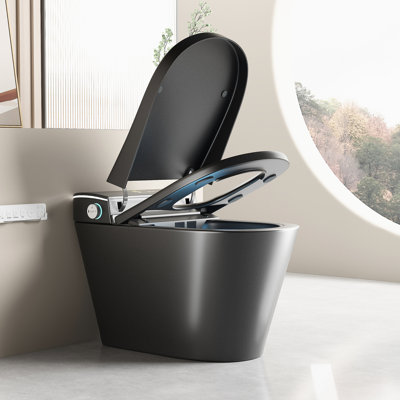 Toilette Smart Bidet avec couvercle de siège automatique, eau chaude, séchage à l'air, nuit, jet siphonique gris et modes multiples, bidet unique, siège ouvert / fermé, affichage à DEL instantané chauffant, lavage