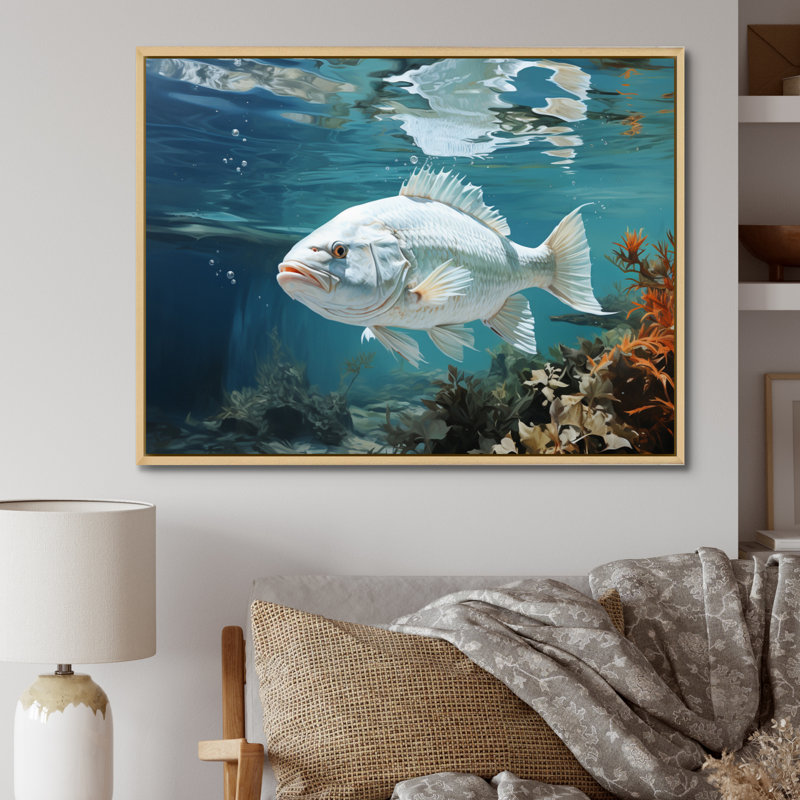 Pêche, sérénité, mers II - impression, Cadre naturel flottant, H 16 po x l 32 po x P 1 po