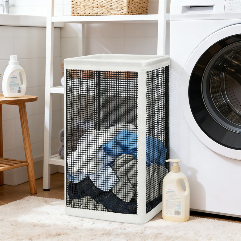 Grand panier à linge en maille avec structure en métal, conception de ventilation respirante, panier à linge de grande capacité pour la chambre à coucher, la salle de bain, le dortoir et la salle de lavage