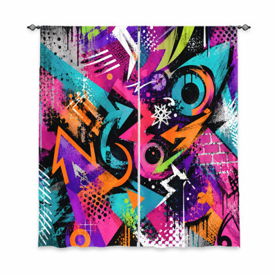 2 rideaux de style graffiti 2 pièces, tissu filtrant la lumière, motif géométrique abstrait à motif géométrique, parasol et protection de la vie privée, conception à passe-tringle, convient au salon, à la chambre à coucher, au balcon, à la dé