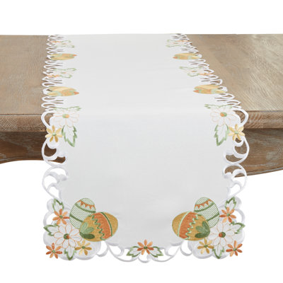 White Embroidered Easter Eggs Table Runner