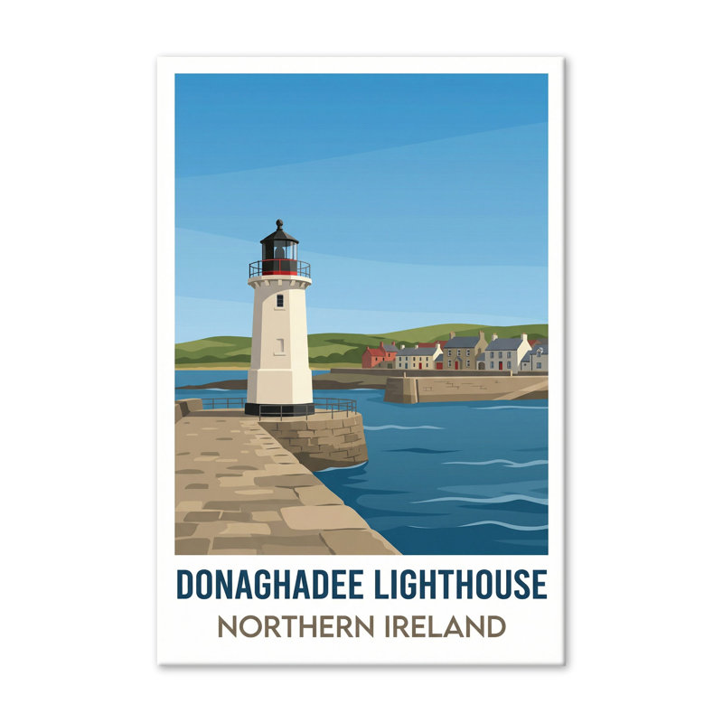 Donaghadee Lighthouse, Northern Ireland - Harbourside Romance Travel Poster. Giclee Print On Wrapped Canvas. Wall Art, Home Decor - Coastal & Maritime, Northern Ireland - Wrapped Canvas Print