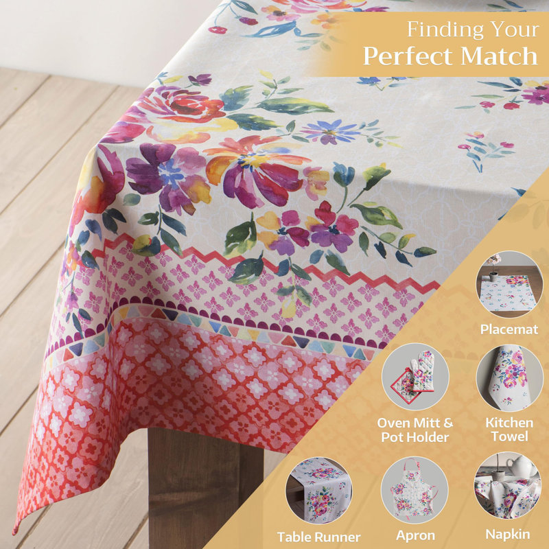 Maison d' Hermine Table Cloth Rectangle Table 100% Cotton 70 x 120 Inches Tablecloth Reusable Decorative for Dining Room Farmhouse Home Valentines Day Decorations Spring Summer - Rose Garden