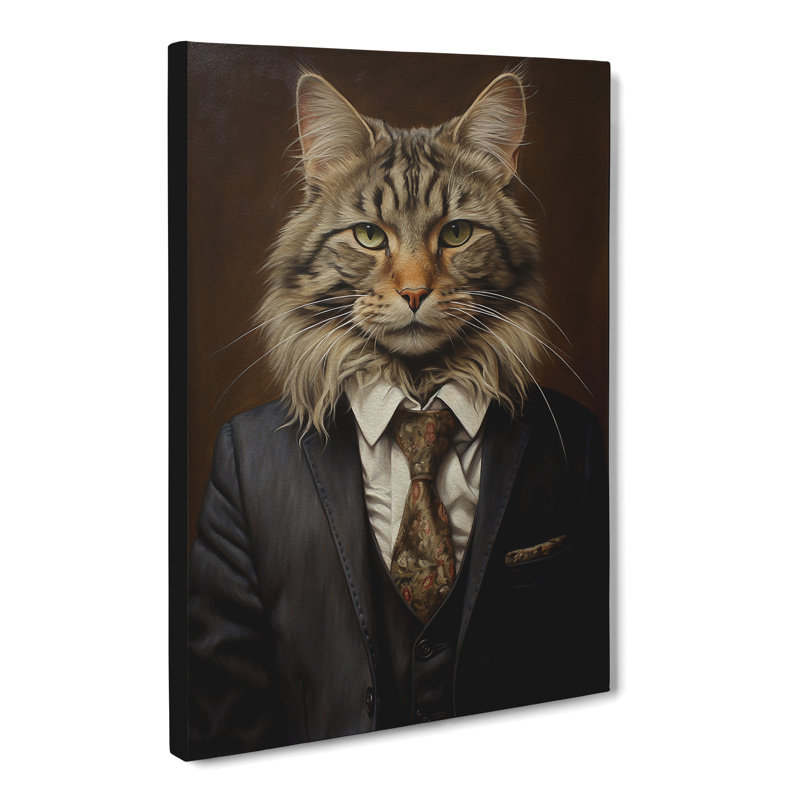 Cat in a Suit Painting - Wrapped Canvas, 76cm H x 50cm W x 3cm D