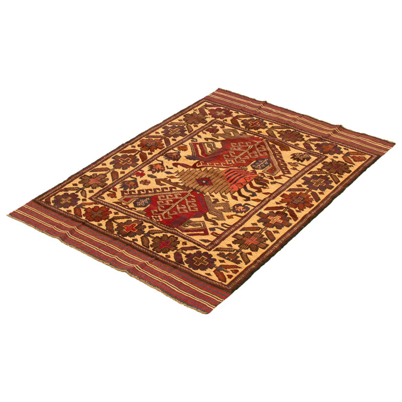 Tapis décoratif en laine de conception unique 4 pi 1 po x 6 pi 1 po Chatrin noué à la main New Age