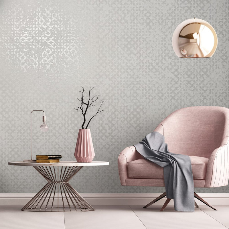 City Romance Collection Stippled Geometric Wallpaper Roll, Silver