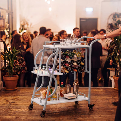 3-Tier Bar Cart with Wine Rack & Glass Holder – Rolling Serving Trolley for Home Bar, Kitchen or Outdoor Party