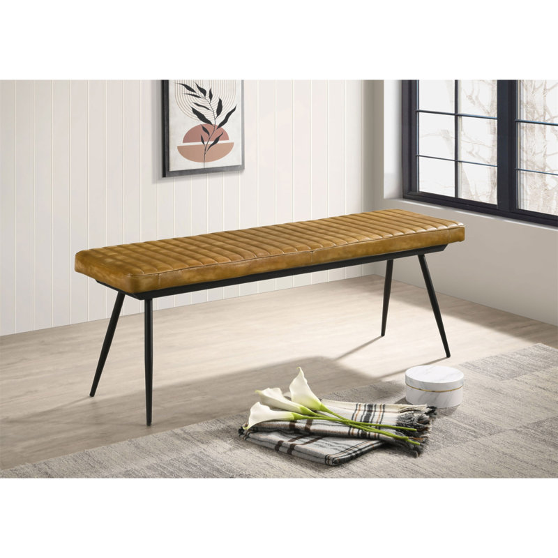 Banc à coussin capitonné chameau et noir, Brun