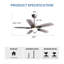Ventilateur de plafond de 42 po en nickel brossé avec éclairage DEL à intensité variable, moteur CC et télécommande par application pour chambre, salle à manger et salon