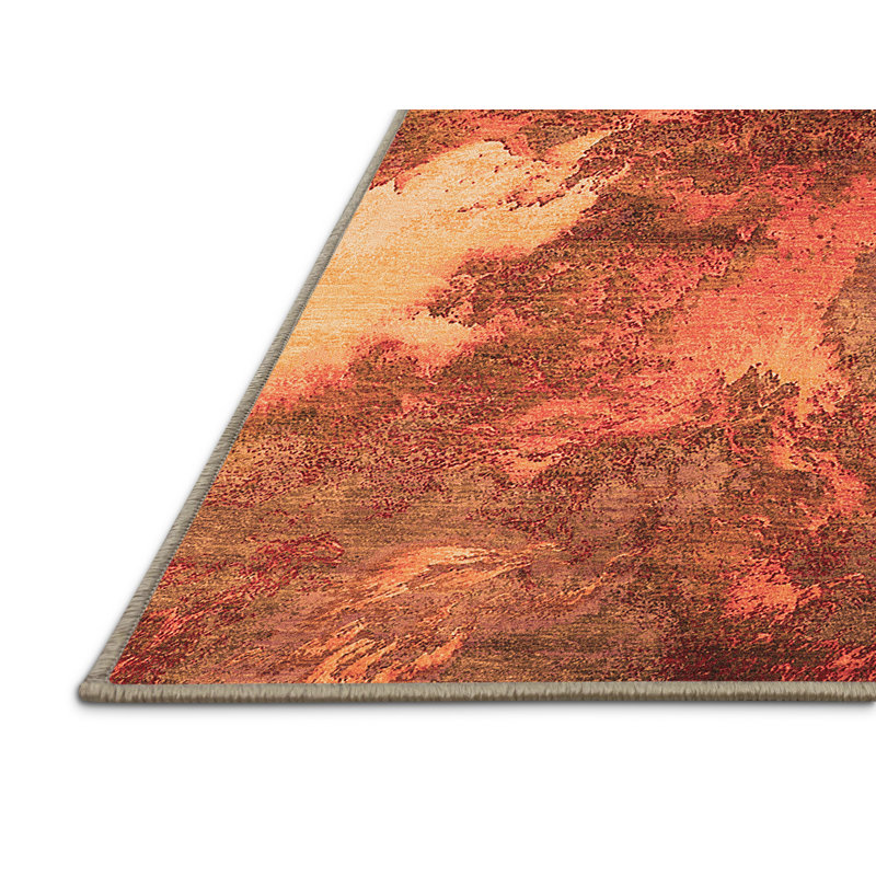 Tapis orange / rouge en polyester tissé à la machine Winsten, Rectangle 4 pi x 6 pi