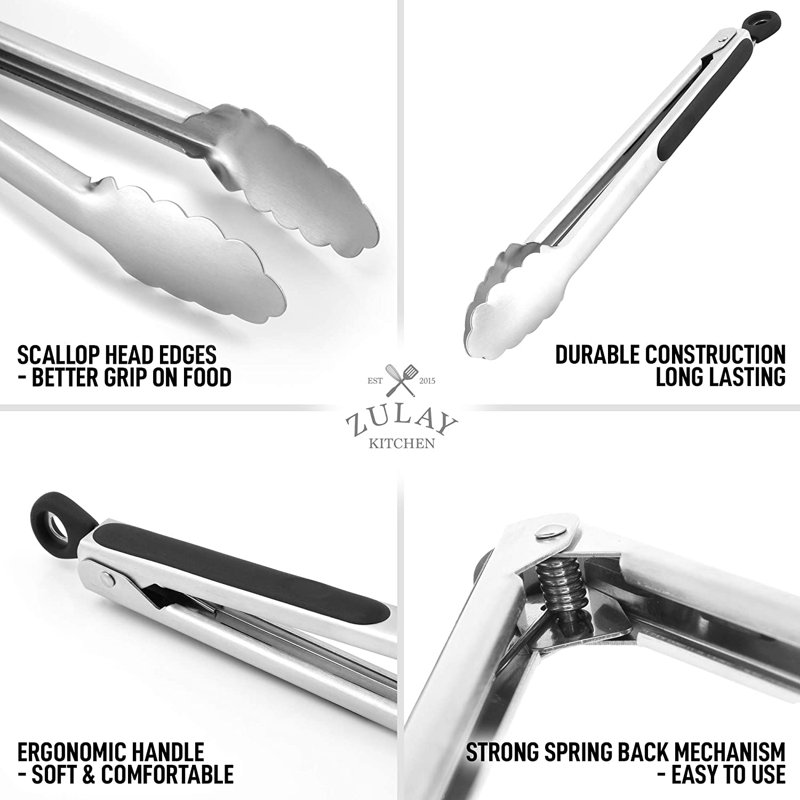 12-Inch Stainless Steel Scallop Head Kitchen Tongs