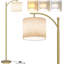Modern Arc Floor Lamp With Adjustable Hanging Shade And 3 Colour Led Bulb - Gold