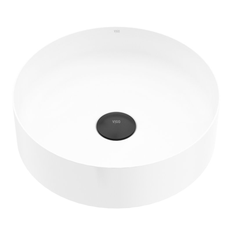 Lavabo de salle de bain vasque rond minimaliste blanc mat Matte Stone ™ de 14 po VIGO UltraThin ™