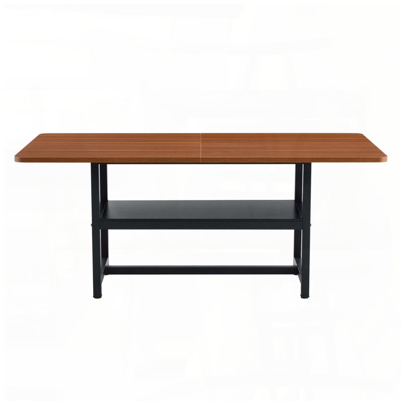 Rectangular Dining Table with Walnut MDF Spliced Top and Storage Shelf (71")