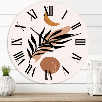 Horloge murale moderne Abstact Minimal Sun, Moon & Tropical Palm Leaf I