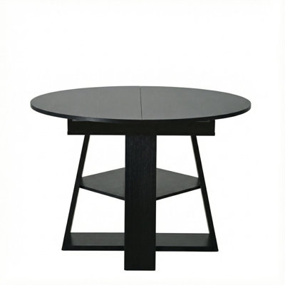 43-59 Inch Extendable Round Dining Table with Removable Leaves Wood Base Storage Shelf Modern Kitchen Table for 4-8 People