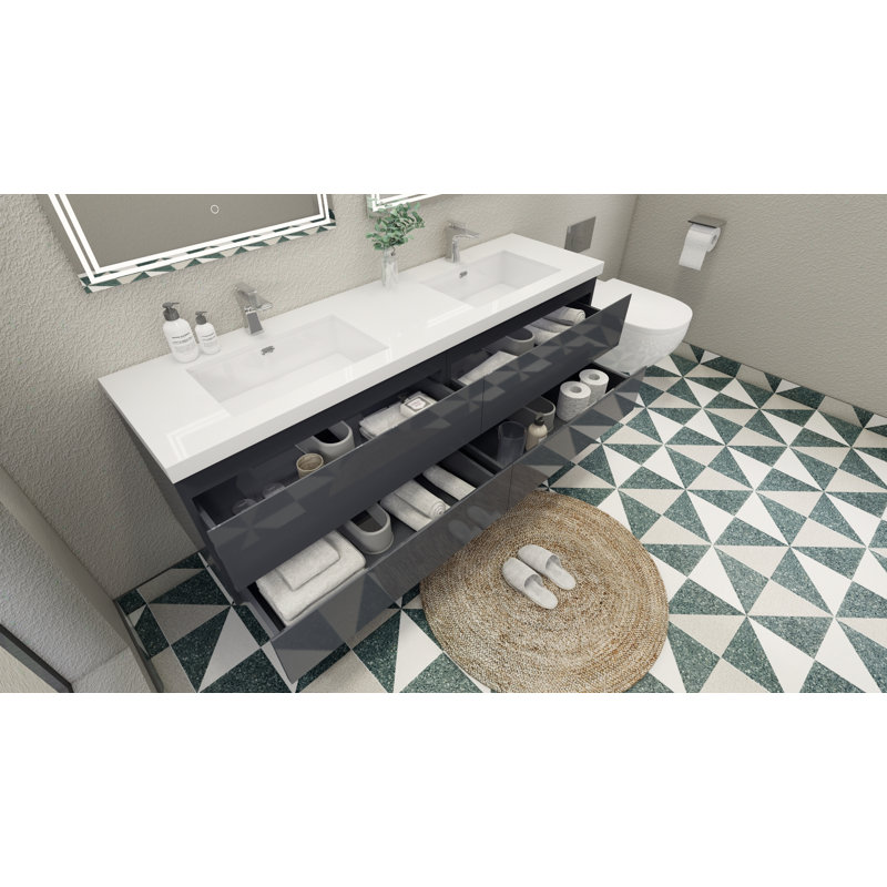 Aylanna 72" Wall-Mounted Double Bathroom Vanity Set, Hight Gloss Gray
