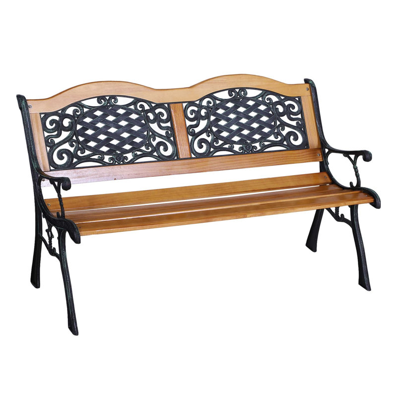 Banc de jardin extérieur Outsunny 127 cm (50 po) avec lattes de bois et structure en métal, style antique, idéal pour terrasse, porche et pelouse, finition naturelle.