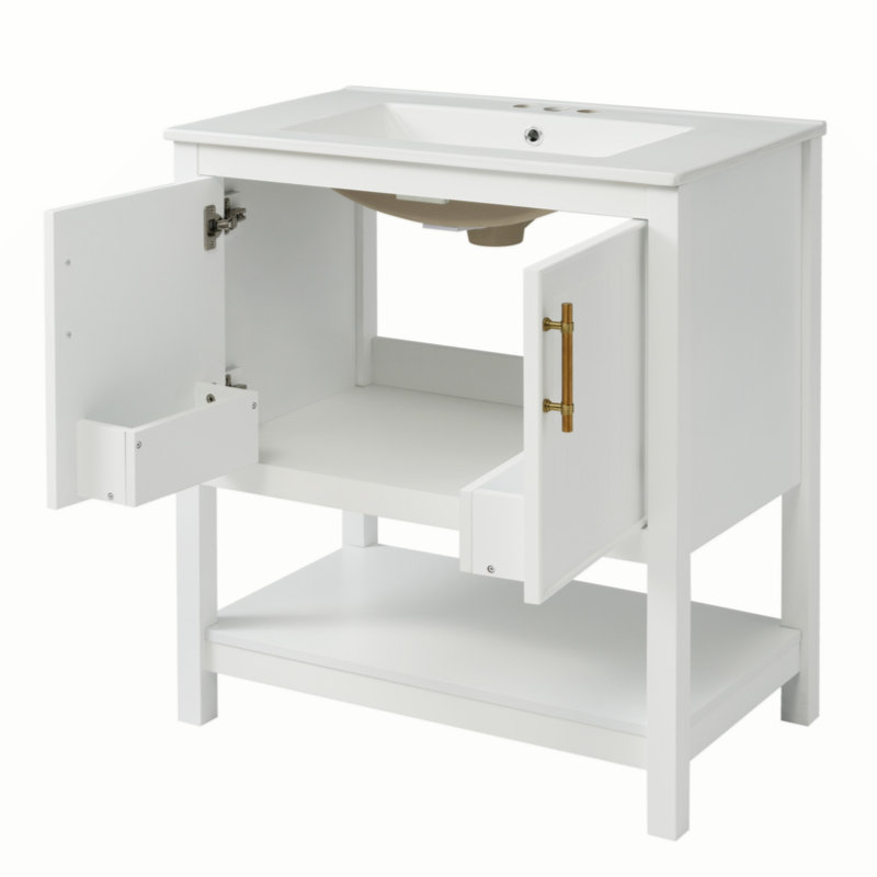 Meuble-lavabo vert de 30 pouces avec lavabo en céramique et rangement polyvalent - idéal pour les petites salles de bain