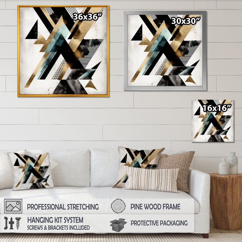 " Art Deco Triangle ", Black Picture Framed, 16" H x 16" W x 1" D