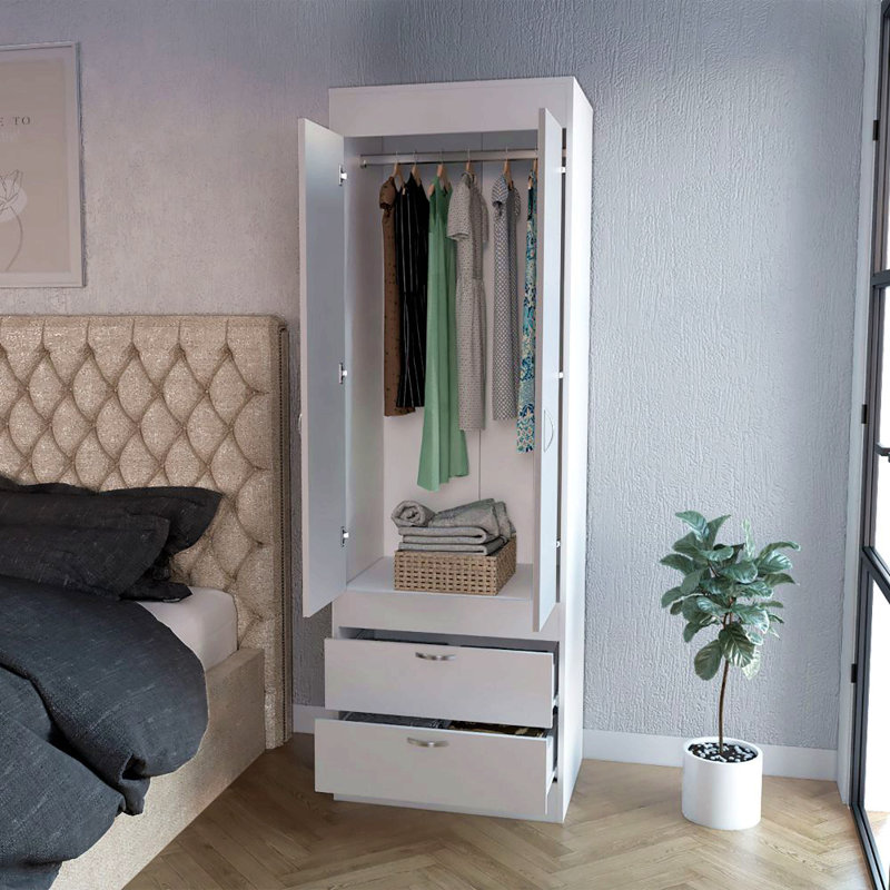 Armoire 2 tiroirs pour chambre à coucher, Blanc