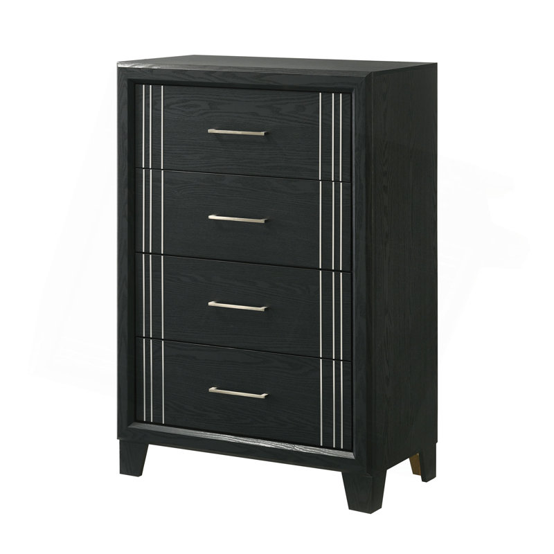 Armoire de chevet contemporaine à 4 tiroirs 1Pc, Noir / blanc