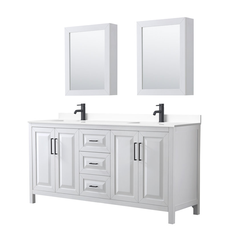 Daria 72'' W Double Vanity, White, Carrara Cultured Marble, Brushed Gold