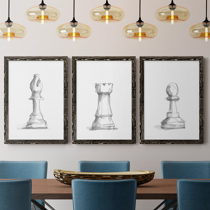 «Chess Room Study IV», toile encadrée de qualité supérieure - prête à être accrochée, H 43,5 po x l 31,5 po x P 1 po, Noir
