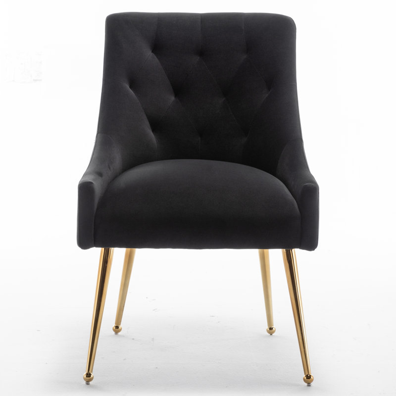 Baudel 19.6'' H Tufted Velvet Upholstered Side Chair, Black 