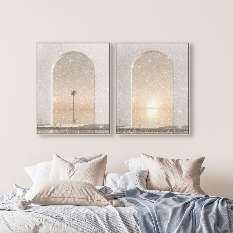 Coastal Window Set Landscape & Nature Canvas Print by Oliver Gal, Black Frame, 16 x 20, 31"H x 37"W, Silver Floater Frame