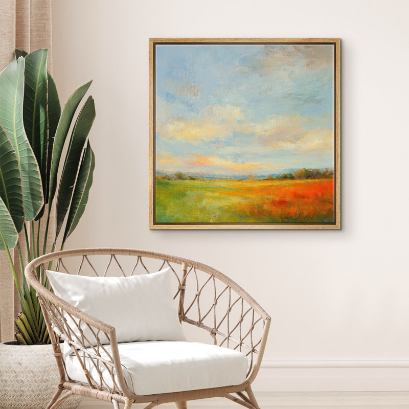 Reproduction de paysage abstrait encadrée d'art mural sur toile pour un décor moderne, H 16 po x l 16 po, Naturel