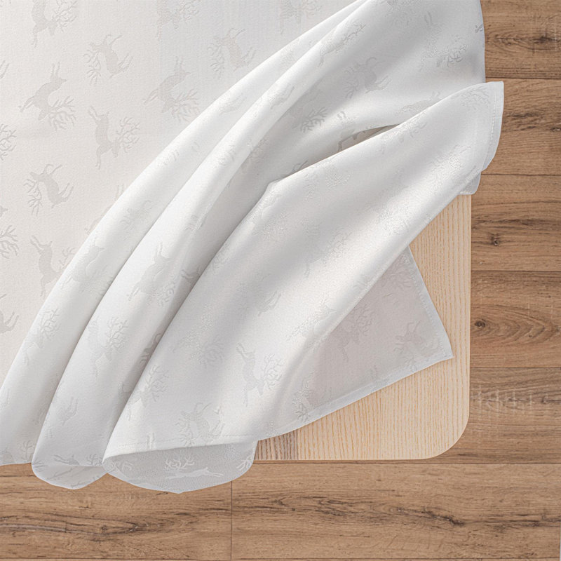 Christmas Deer Embossed Design Tablecloth and 8 Napkins, 70cm W x 274cm L, White/Metallic Silver