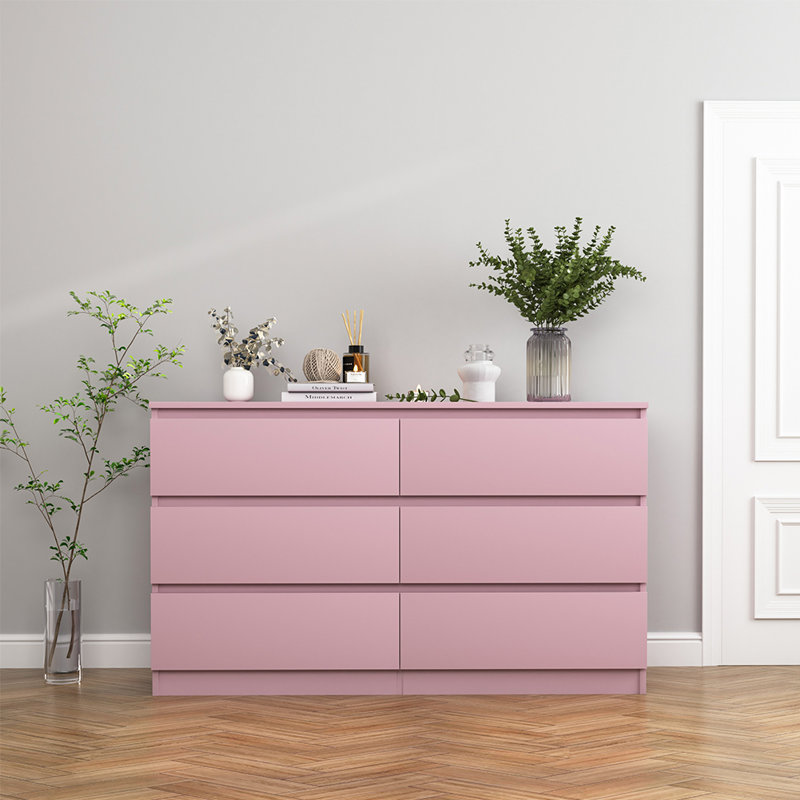 Commode double 6 tiroirs, Rose