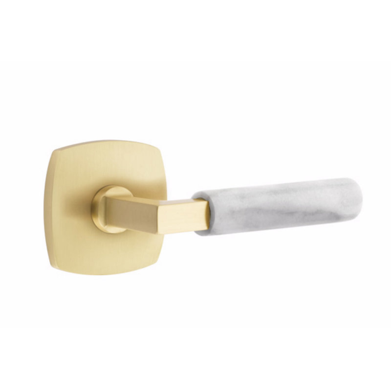 Ensemble de leviers d'intimité Emtek Select, rosette Urban Modern, tige carrée en L, poignée en marbre blanc, CF, Gauche