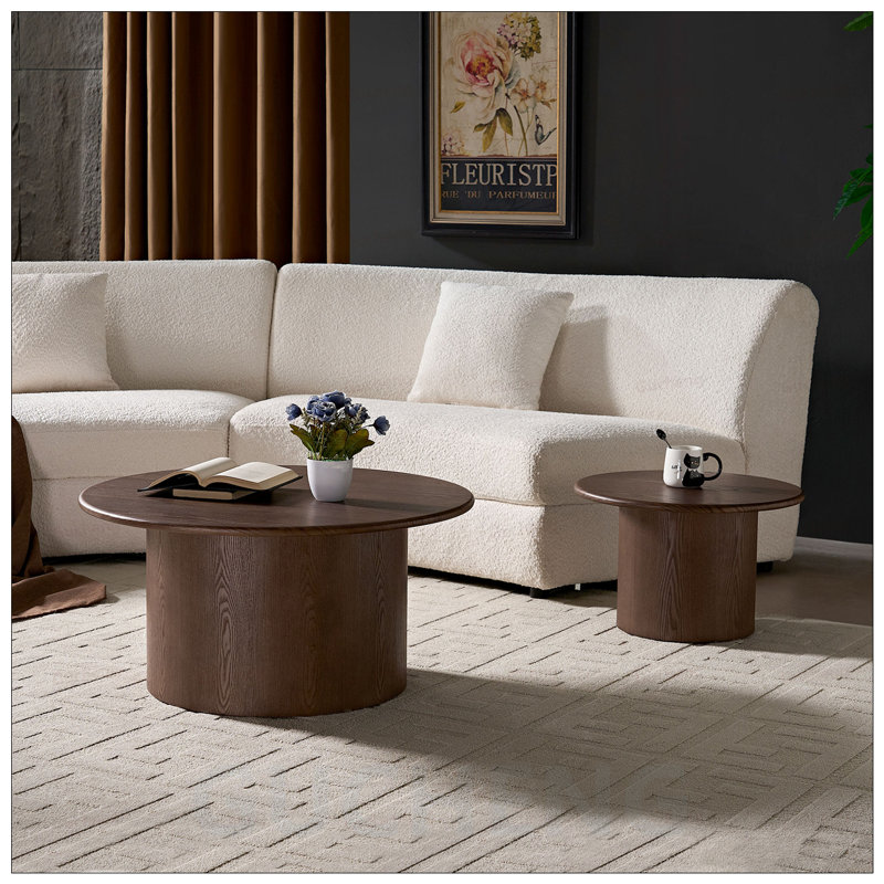 Ensemble de 2 tables basses rondes élégantes en panneau de fibres à densité moyenne pour un décor de salon élégant et polyvalent, durable et facile à nettoyer.