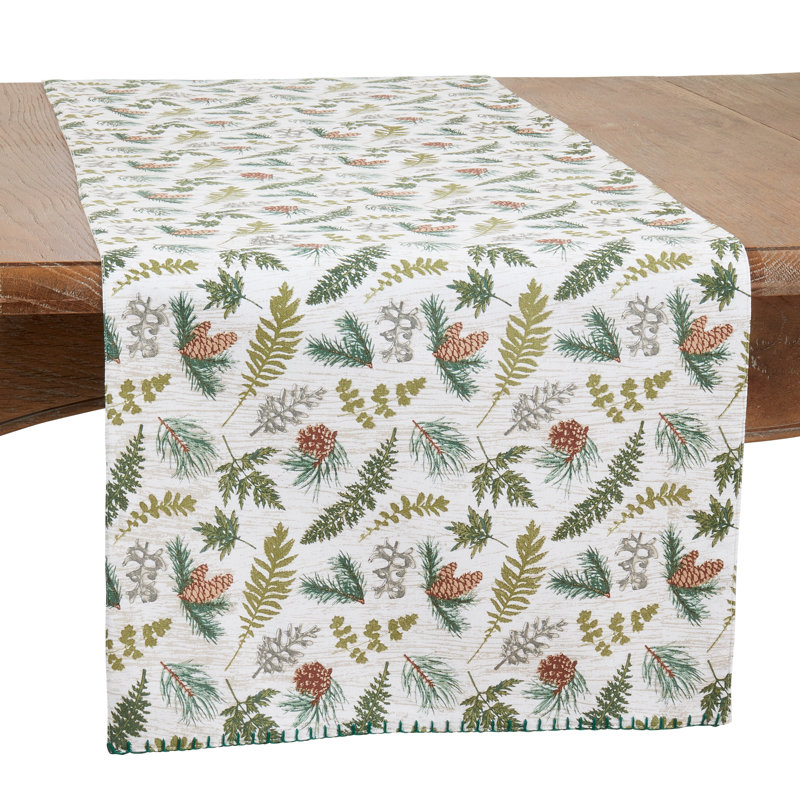 Green Cotton Forest Foliage Table Runner, 16" x 72"