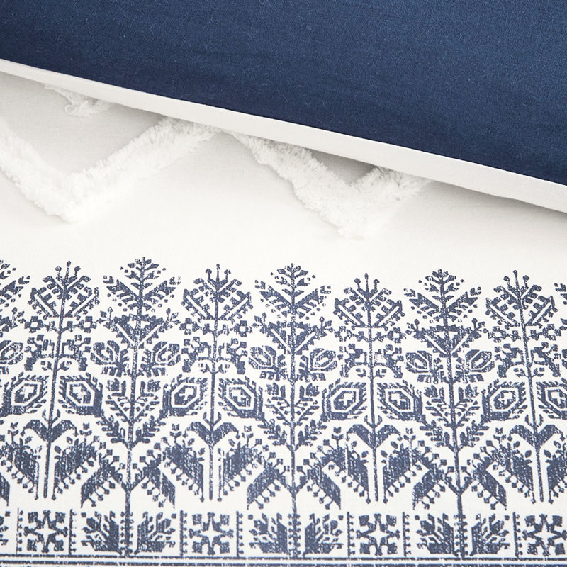 Cotton Comforter For King/ King. Navy Decoration Chenille Tufting. . 2 Shams. Solid Reverse. Machine Washable. Beautiful Bedding 3 Piece King . With Print And Fill. Matching Collection